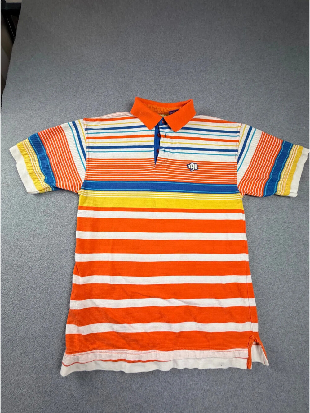 Mecca Mens Polo Shirt L Multicolor Striped Short Sleeve Cotton Vintage